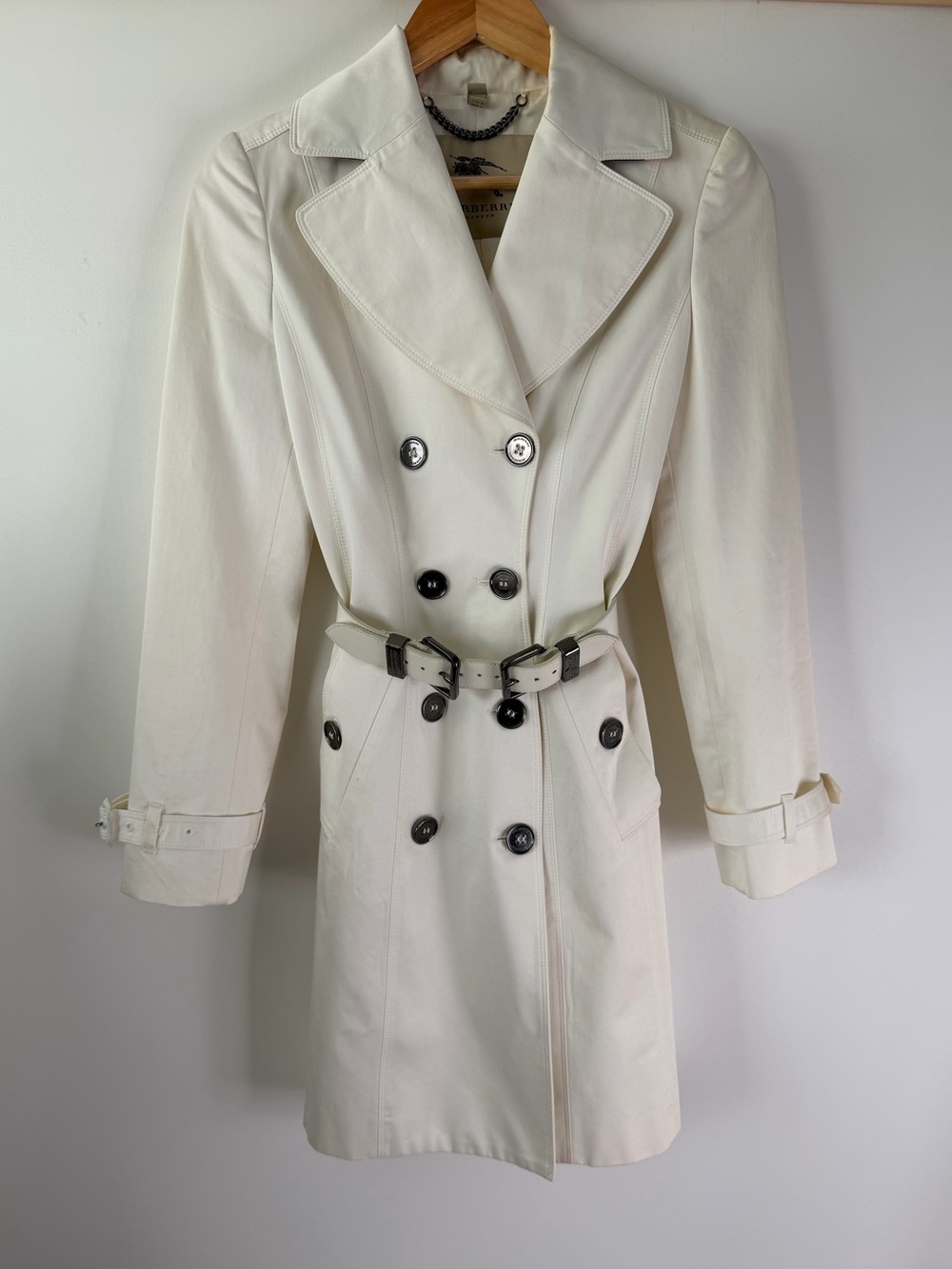 BURBERRY | Brit White Slim Fit Double Breasted Belted Trench Coat US 2 UK 4 - Picture 5 of 16